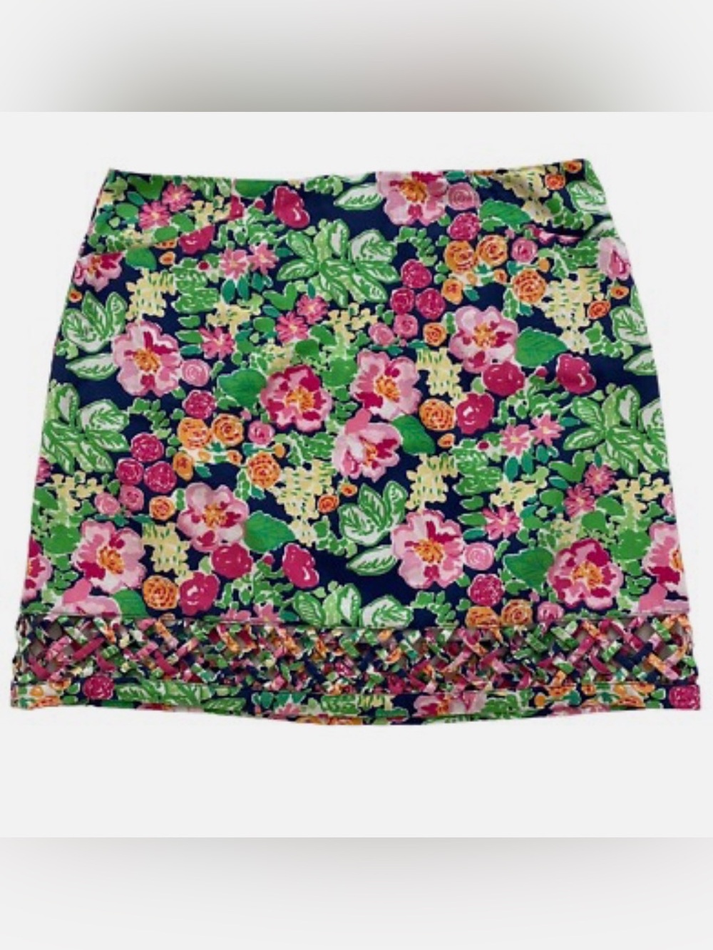 Lilly Pulitzer Skirt Womens 10 Mini Lattice Hem Cotton Zip Floral